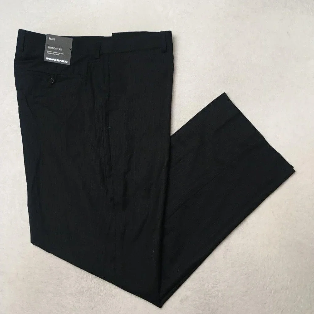 Banana Republic Pants Mens 38x32 Black Striped Straight Wool Dress Slacks Suit